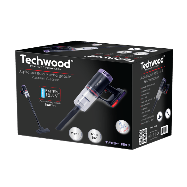 Techwood Aspirapolvere Verticale Senza Fili 2 in 1 18,5V 120W – Filtro HEPA, 35 Minuti, 800 ml