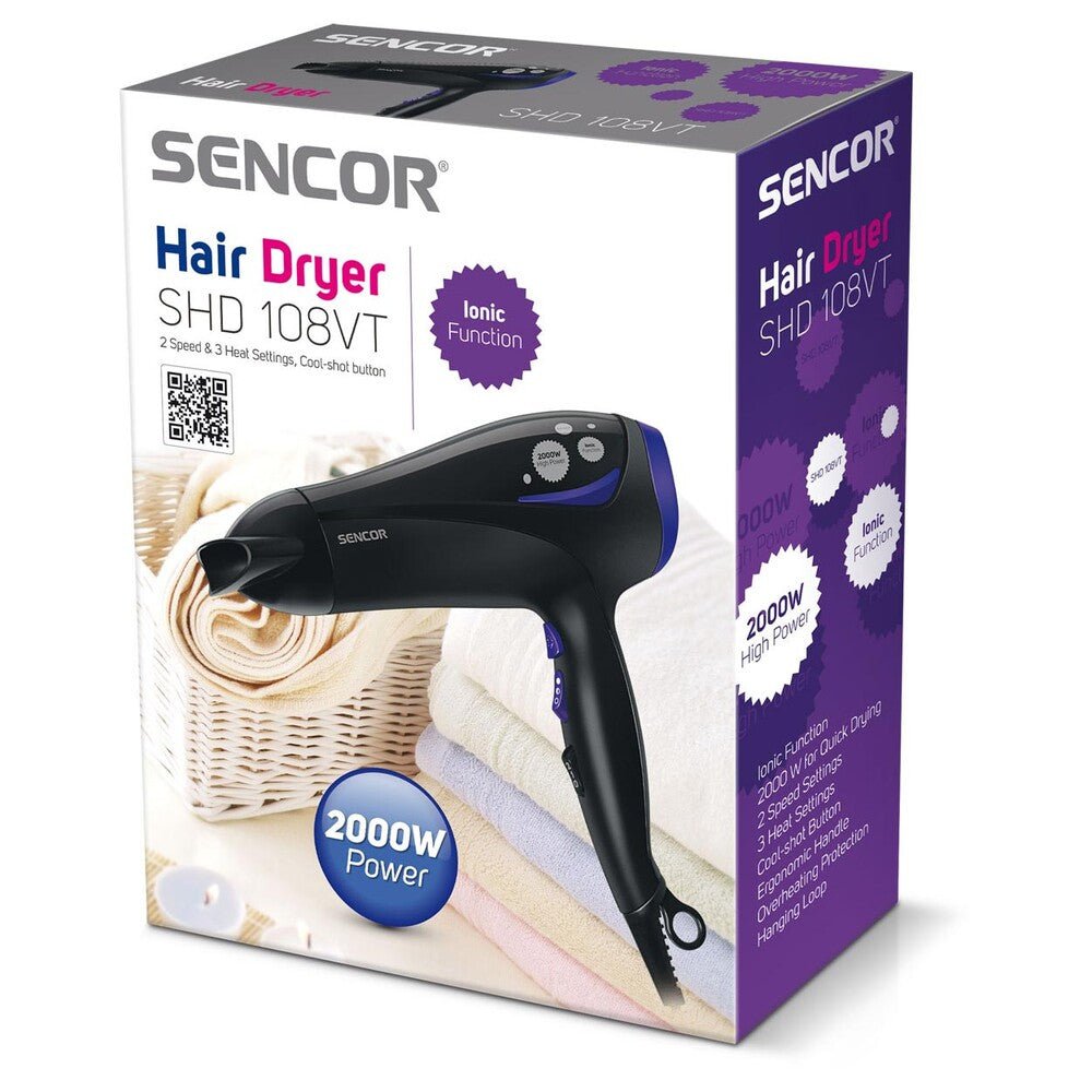 Asciugacapelli Ionico con Diffusore e Aria Fredda 2 Velocità Sencor