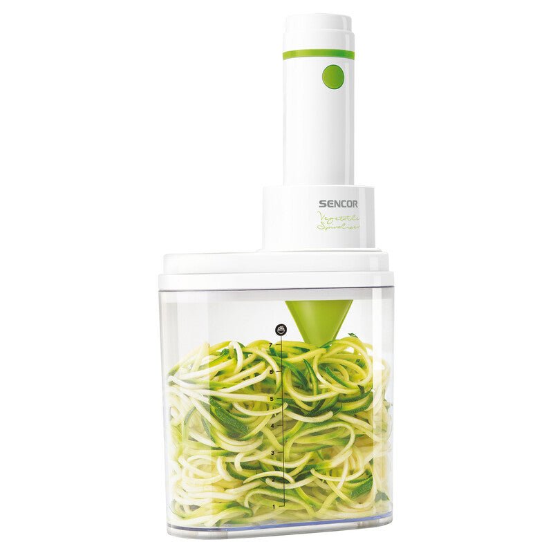 Spiralizzatore elettrico Sencor 100W bianco e verde, vista frontale