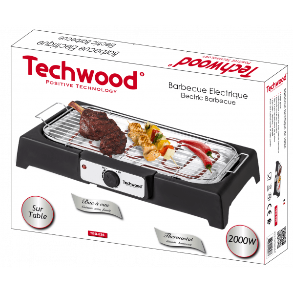 Techwood Barbecue Elettrico da Tavolo 2000W – Termostato Regolabile, Vaschetta ad Acqua, BBQ Indoor