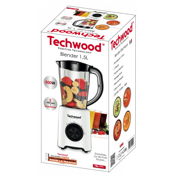 Techwood Frullatore da Cucina 500W – Caraffa 1,5L, 2 Velocità, Pulse, Lame in Acciaio Inox