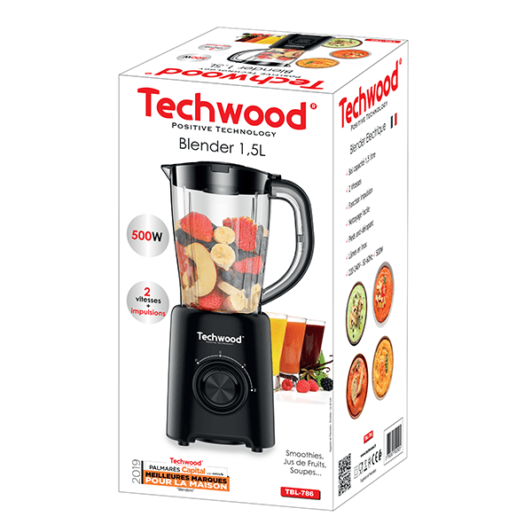 Techwood Frullatore 500W – Caraffa 1,5L, 2 Velocità, Pulse, Lame in Acciaio Inox
