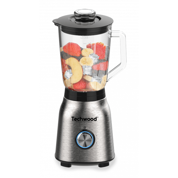 Techwood Frullatore Inox 1250W – Caraffa in Vetro 1,5L, 5 Velocità, Pulse, Tritaghiaccio, TBLI-1250