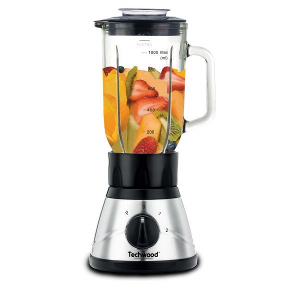 Techwood Frullatore Inox 400W – Caraffa in Vetro 1L, 2 Velocità, Pulse, Tritaghiaccio