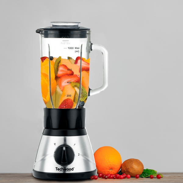 Techwood Frullatore Inox 400W – Caraffa in Vetro 1L, 2 Velocità, Pulse, Tritaghiaccio