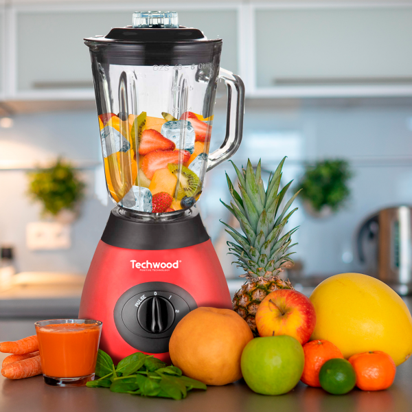 Techwood Frullatore Inox 500W – Caraffa in Vetro 1,5L, 2 Velocità, Pulse, Tritaghiaccio