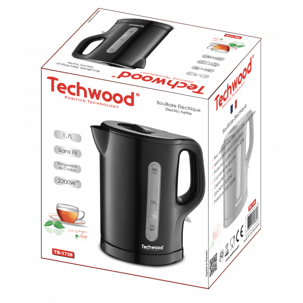 Techwood Bollitore Elettrico 1,7L 2200W Senza Fili – Filtro Anticalcare, Base 360°