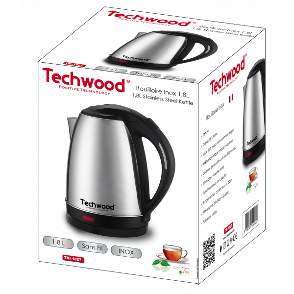 Techwood Bollitore Elettrico Inox 1,8L 1500W Senza Fili – Base 360°