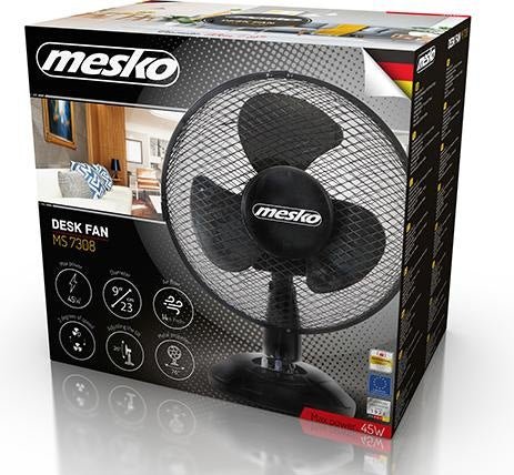 Mesko Ventilatore da Tavolo Oscillante 23 cm 2 Velocità – Silenzioso, Compatto, Nero