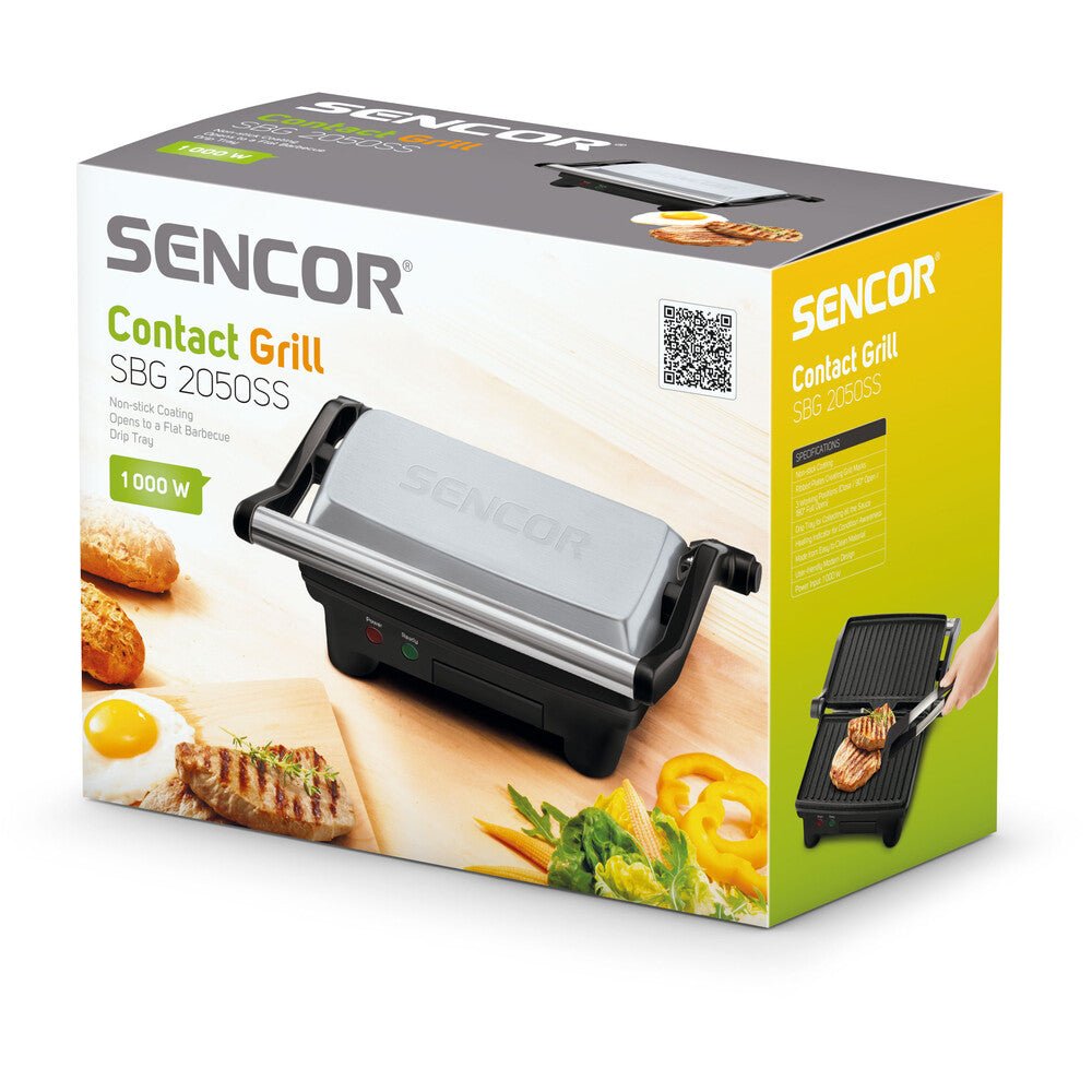 Bistecchiera Elettrica Antiaderente 1000 W Apribile a 180° in Acciaio Inox Sencor