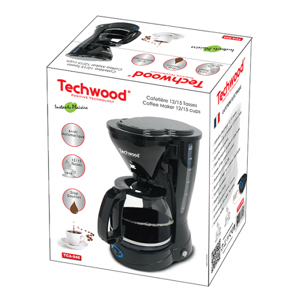 Techwood Macchina da Caffè Americano 12-15 Tazze 1,5L – Sistema Antigoccia, Arresto Automatico