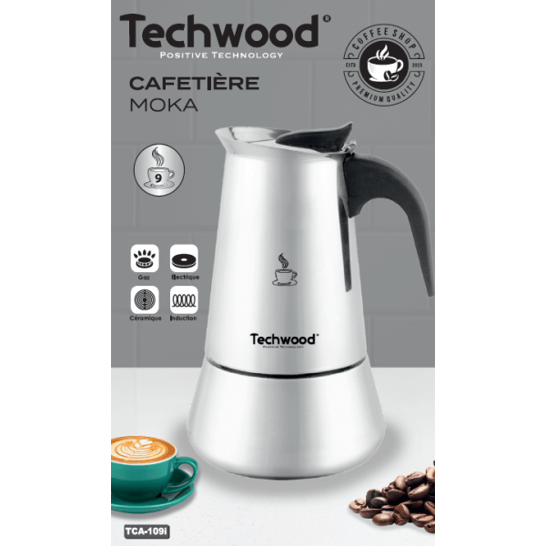 Techwood Caffettiera Moka Inox 9 Tazze – Per Induzione e Tutti i Piani Cottura