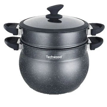 Techwood Couscoussiera 3 Pezzi 8L in Alluminio Antiaderente per Induzione – Ø24 cm, TCC-808