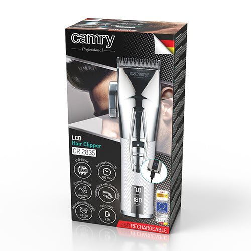 Tagliacapelli LCD con Lama in Titanio e Ceramica 8 Pettini Ricarica USB-C Camry
