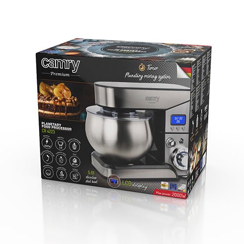 Camry Impastatrice Planetaria 5L 2000W – Timer LCD, Ciotola in Acciaio Inox