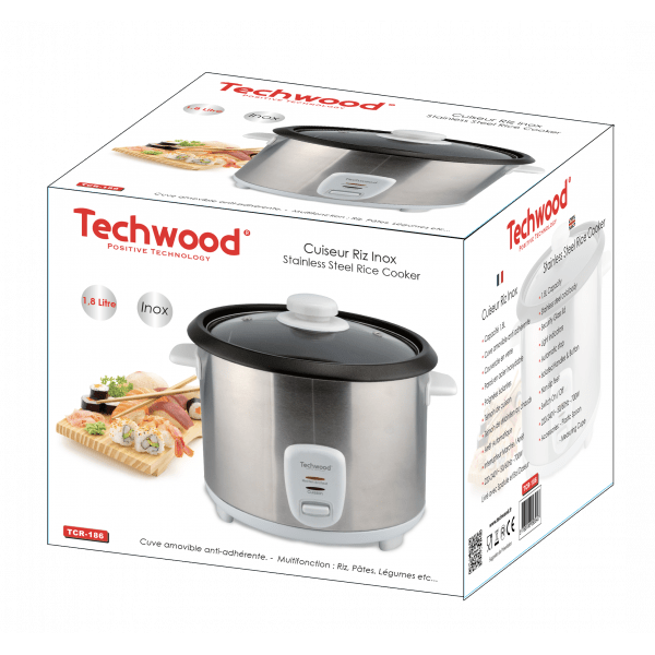 Techwood Cuociriso Elettrico 1,8 Litri – Mantenimento in Caldo, Coperchio in Vetro, TCR-186