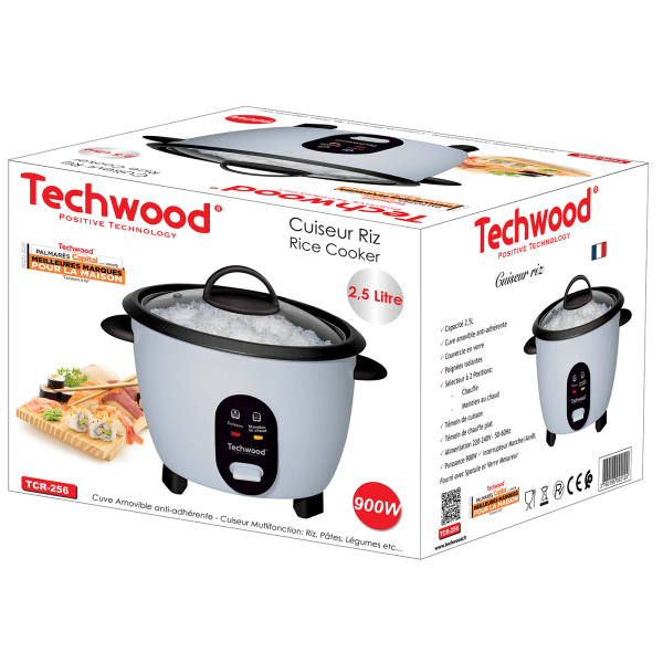 Techwood Cuociriso Elettrico 2,5 Litri – Mantenimento in Caldo, Coperchio in Vetro, TCR-256
