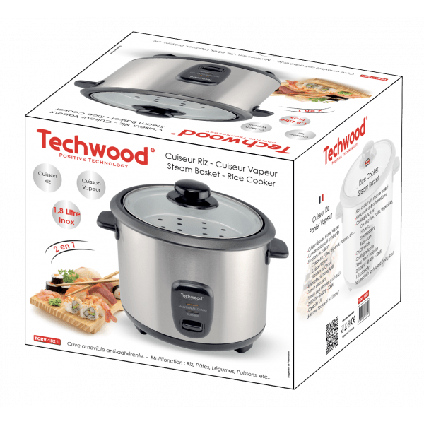 Techwood Cuociriso con Vaporiera 1,8 Litri 700W in Acciaio Inox – Funzione Keep Warm