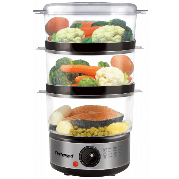 Vaporiera Elettrica 6 Litri Inox con 3 Cestelli e Timer 60 Minuti TECHWOOD