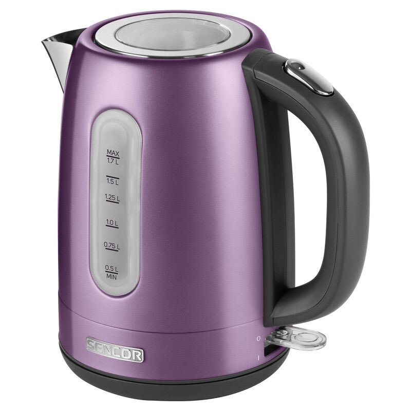 Bollitore elettrico viola 1,7 L 2150W acciaio inox con filtro anticalcare removibile e indicatore acqua Sencor