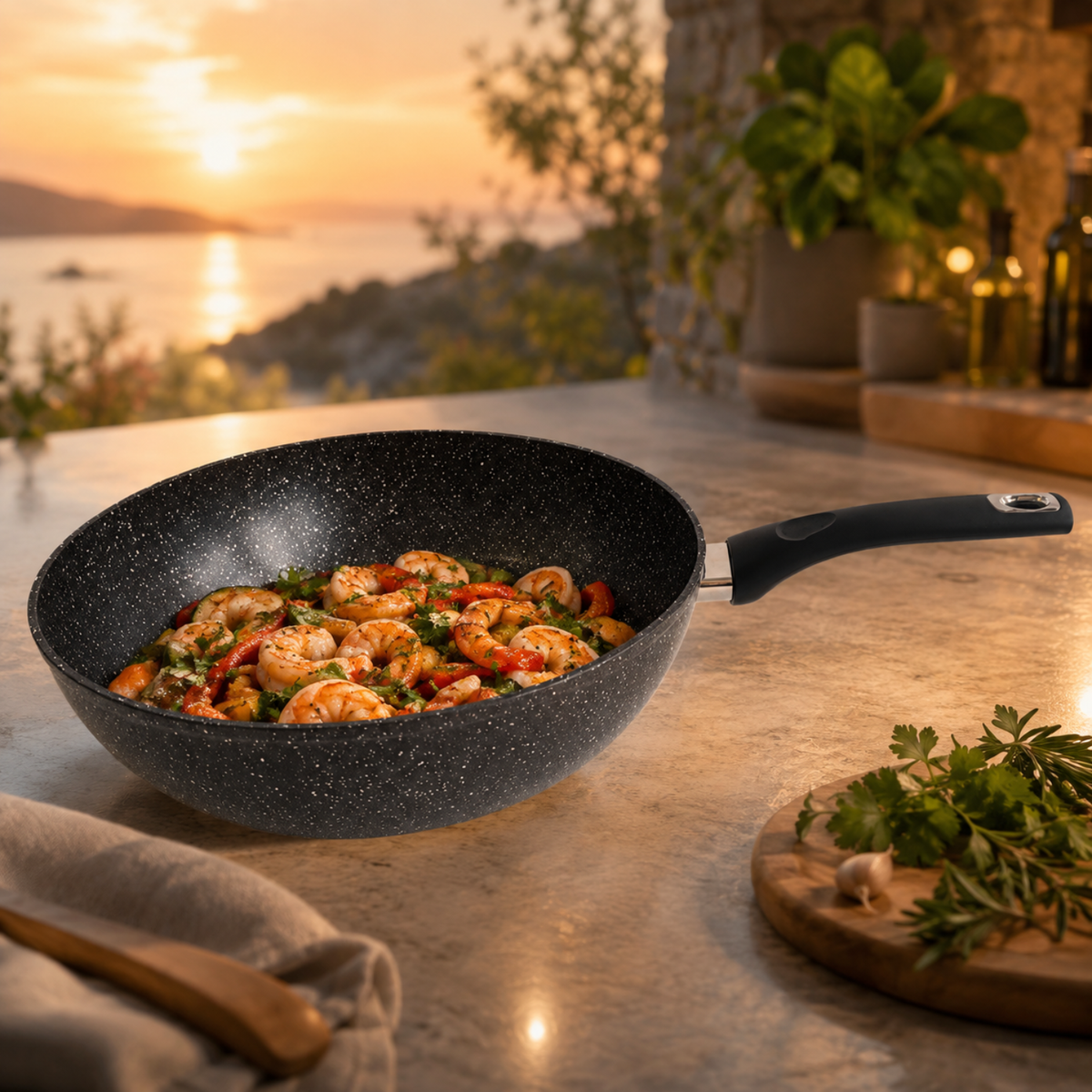 Padella alta antiaderente 32 cm in alluminio forgiato effetto pietra - Pietra Lavica GMD