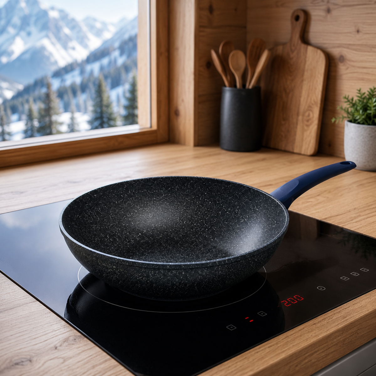 Wok antiaderente 26 cm in alluminio forgiato effetto pietra - Gaia Deluxe GMD