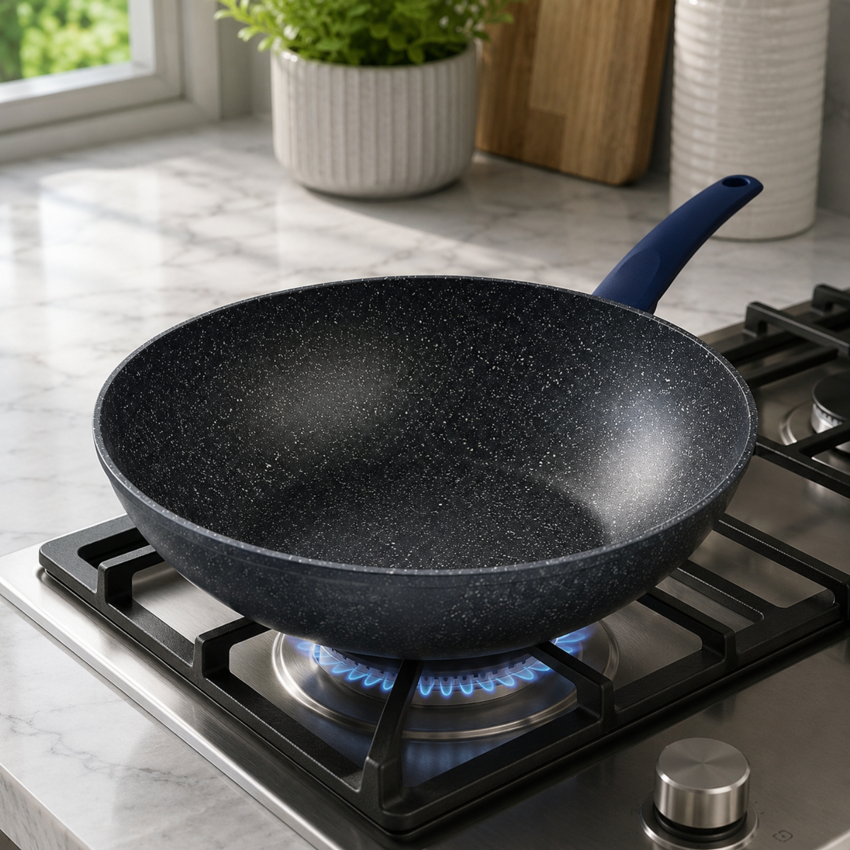 Wok antiaderente 30 cm in alluminio forgiato effetto pietra - Gaia Deluxe GMD
