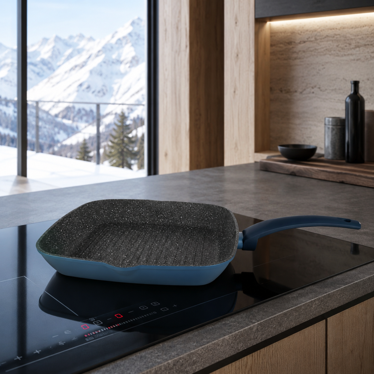 Bistecchiera grill antiaderente 28x28 cm in alluminio forgiato effetto pietra - Gaia Deluxe GMD