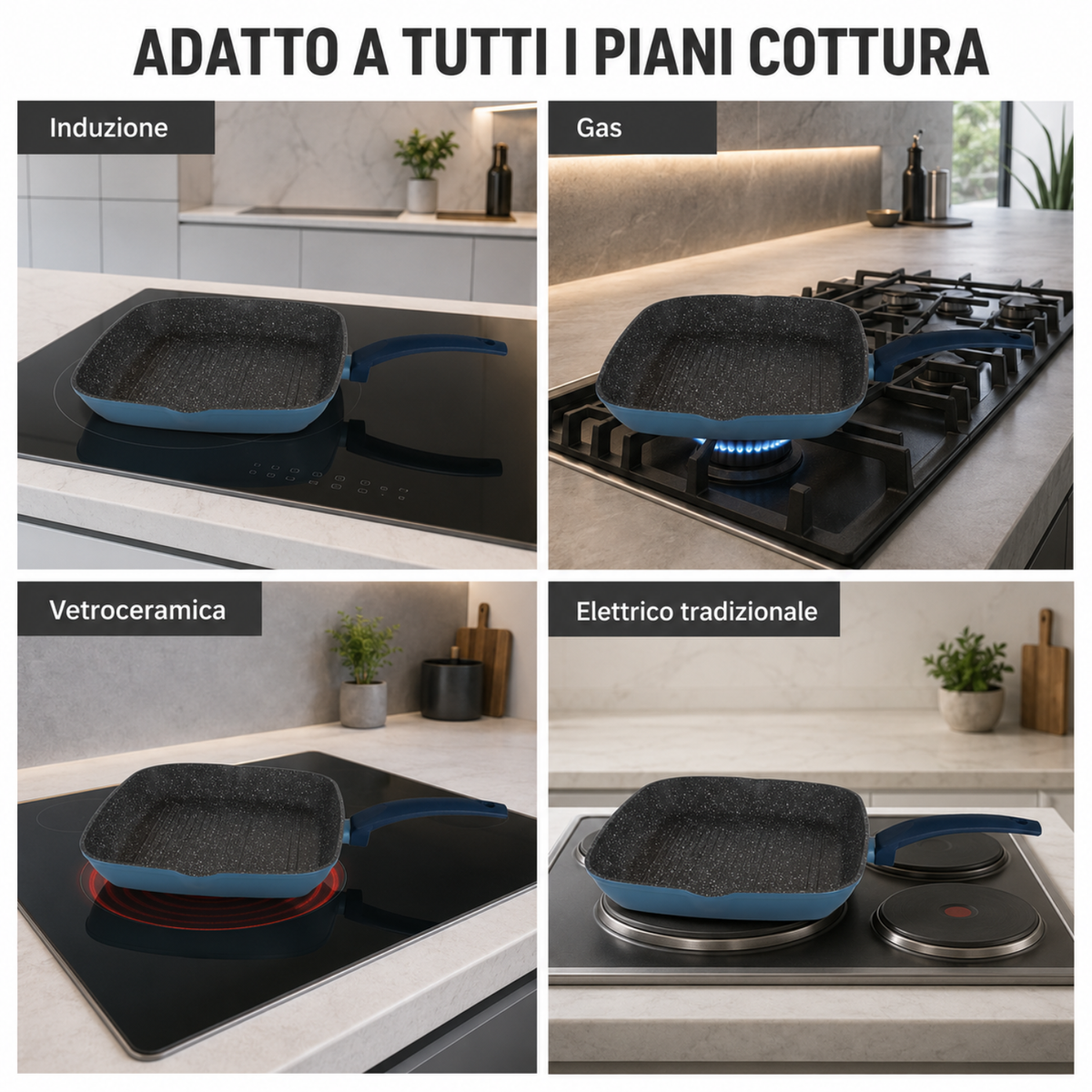 Bistecchiera grill antiaderente 28x28 cm in alluminio forgiato effetto pietra - Gaia Deluxe GMD