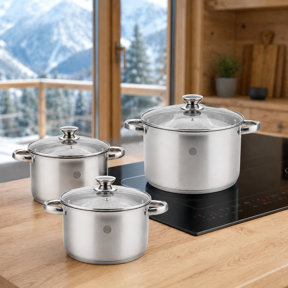 Set casseruole con coperchio in acciaio inox 18/10 - Divinox GMD