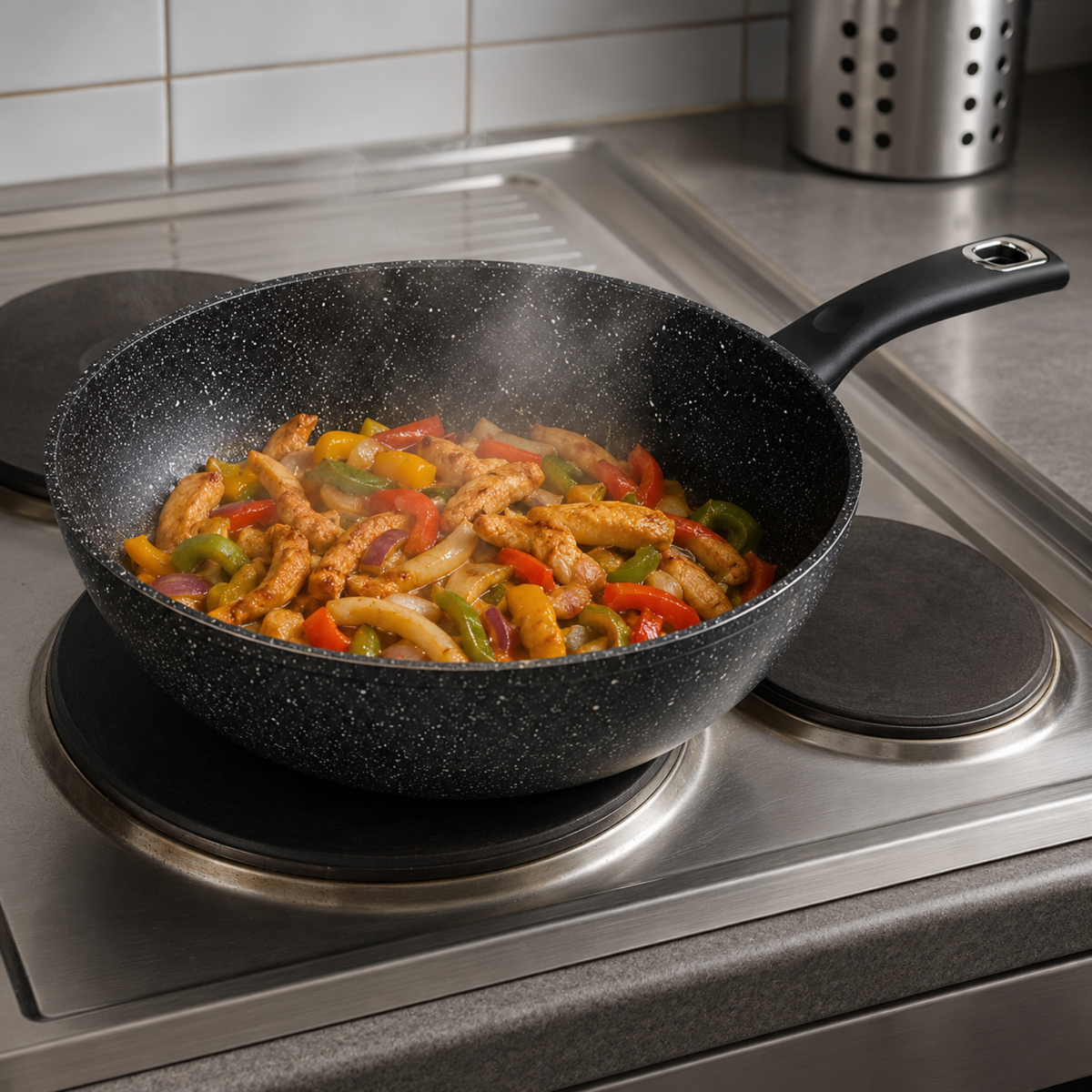 Wok antiaderente 32 cm in alluminio forgiato effetto pietra - Pietra Lavica GMD