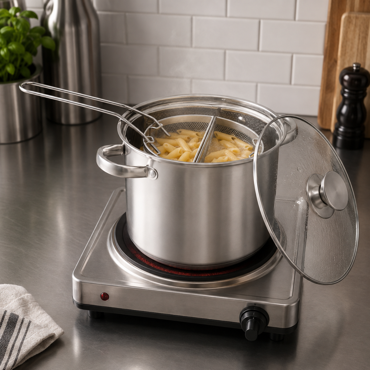 Pentola cuocipasta 22 cm con 2 spicchi in acciaio inox 18/10 - Divinox GMD