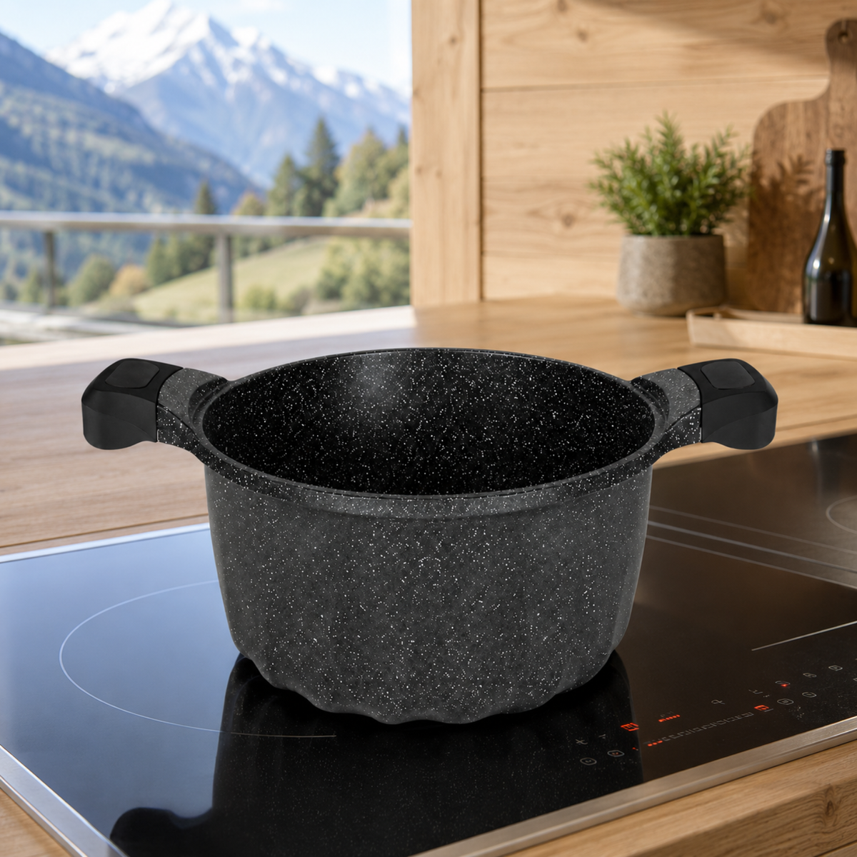 Pentola antiaderente 20 cm con coperchio in vetro - Pietra Lavica GMD