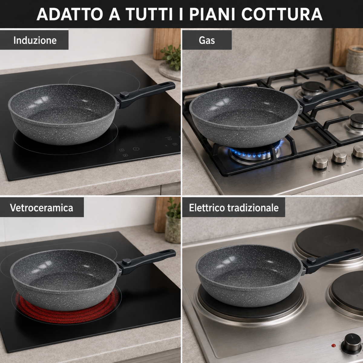 Padella ceramica antiaderente 30 cm con manico removibile - Pietra Viva GMD
