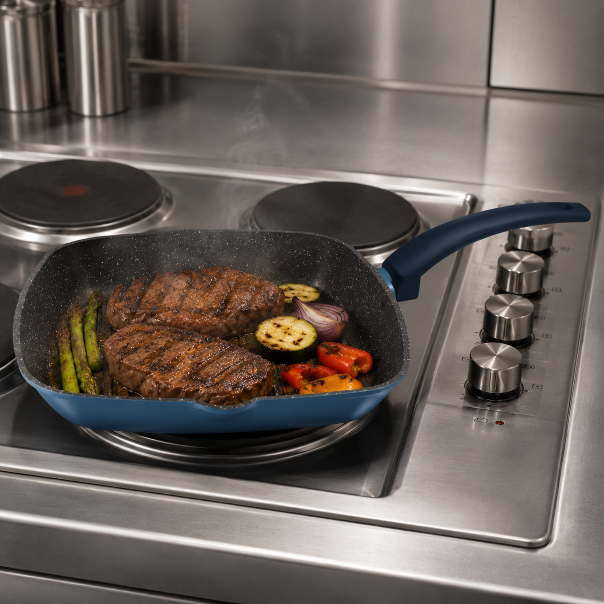 Bistecchiera grill antiaderente 28x28 cm in alluminio forgiato effetto pietra - Gaia Deluxe GMD