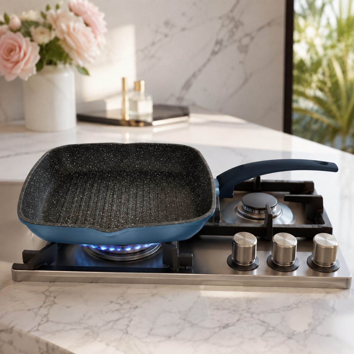 Bistecchiera grill antiaderente 28x28 cm in alluminio forgiato effetto pietra - Gaia Deluxe GMD