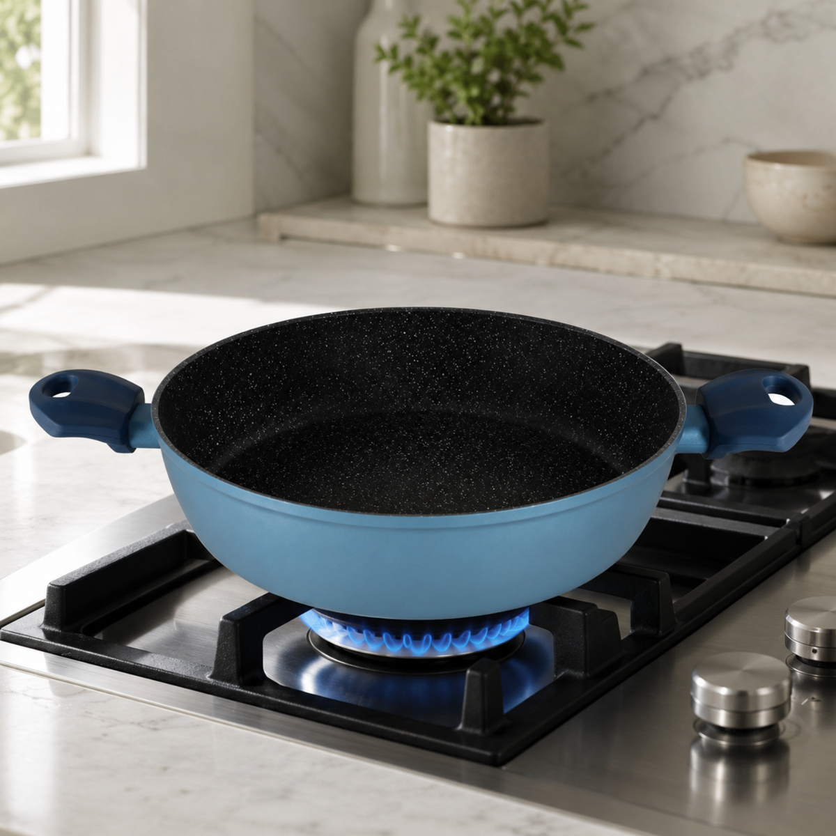 Tegame antiaderente 28 cm a 2 manici in alluminio forgiato effetto pietra - Gaia Deluxe GMD