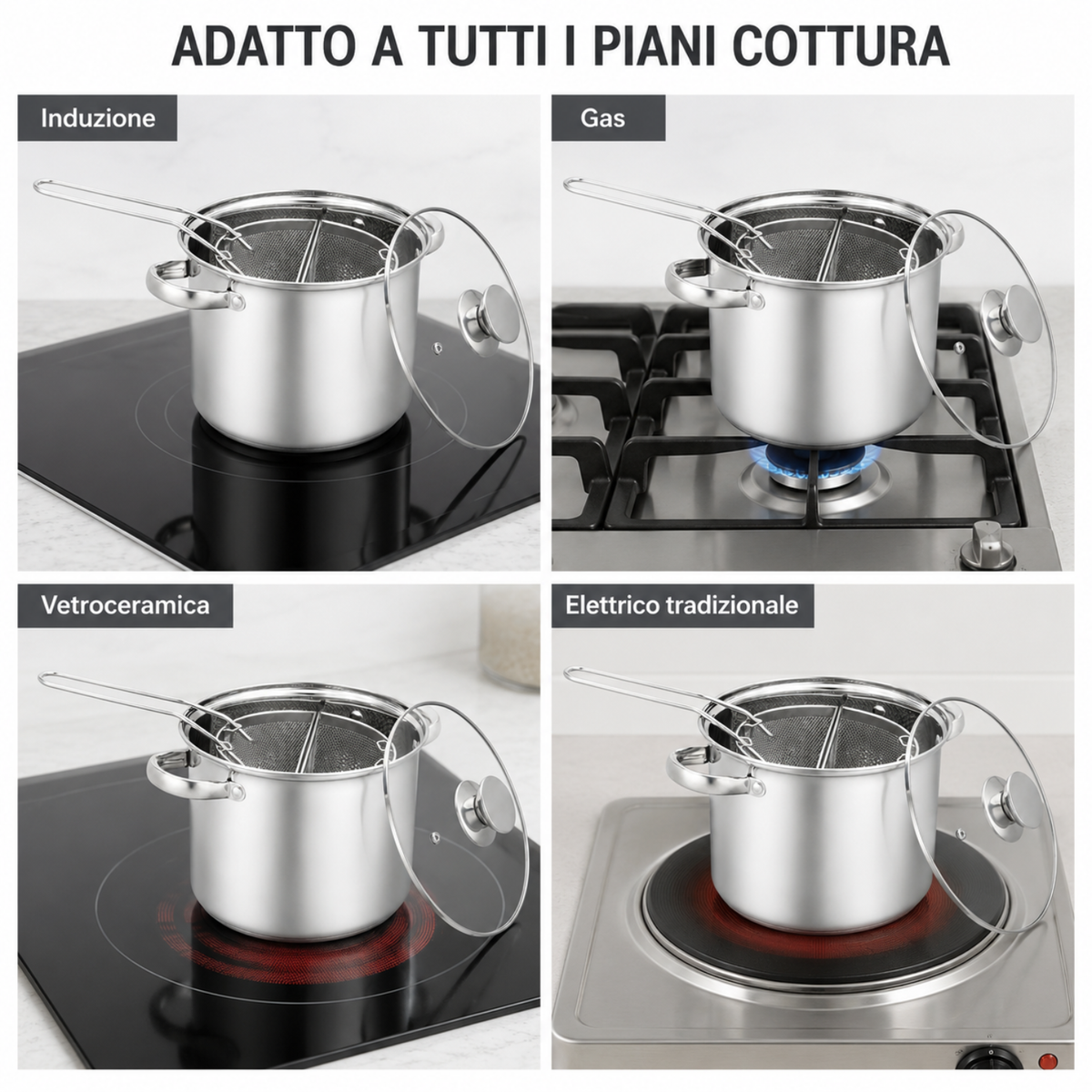 Pentola cuocipasta 22 cm con 2 spicchi in acciaio inox 18/10 - Divinox GMD