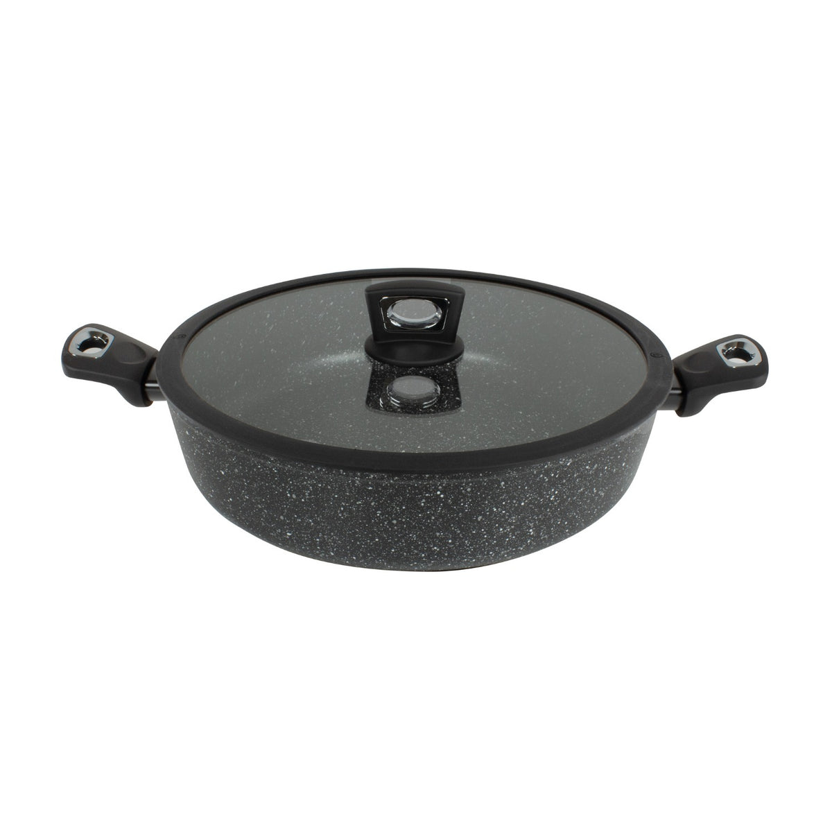 Tegame antiaderente 28 cm con coperchio in vetro e bordo silicone - Pietra Lavica GMD