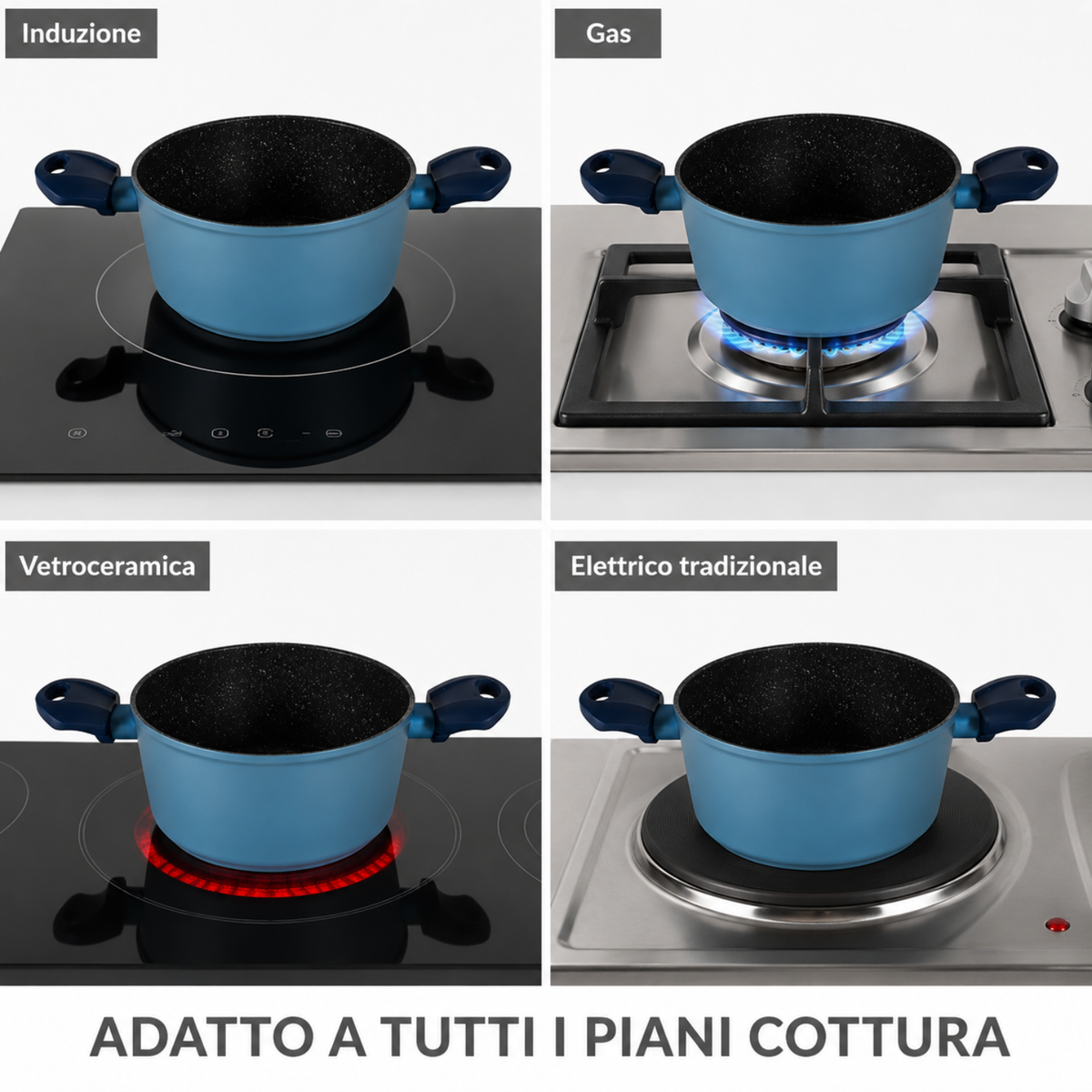 Casseruola antiaderente 28 cm a 2 manici in alluminio forgiato effetto pietra - Gaia Deluxe GMD