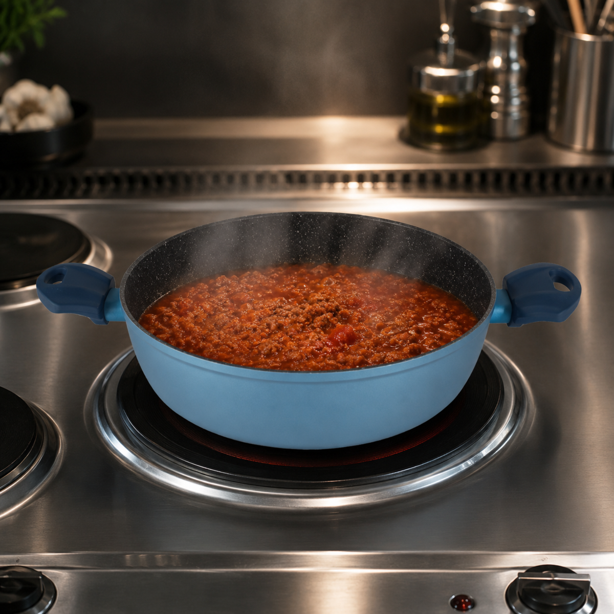 Tegame antiaderente 24 cm a 2 manici in alluminio forgiato effetto pietra - Gaia Deluxe GMD