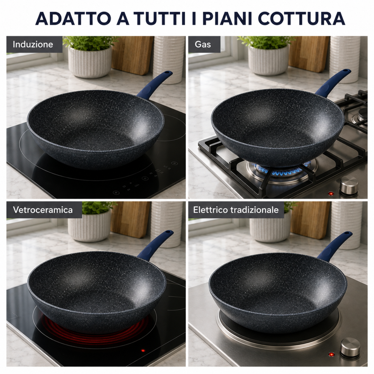 Wok antiaderente 26 cm in alluminio forgiato effetto pietra - Gaia Deluxe GMD