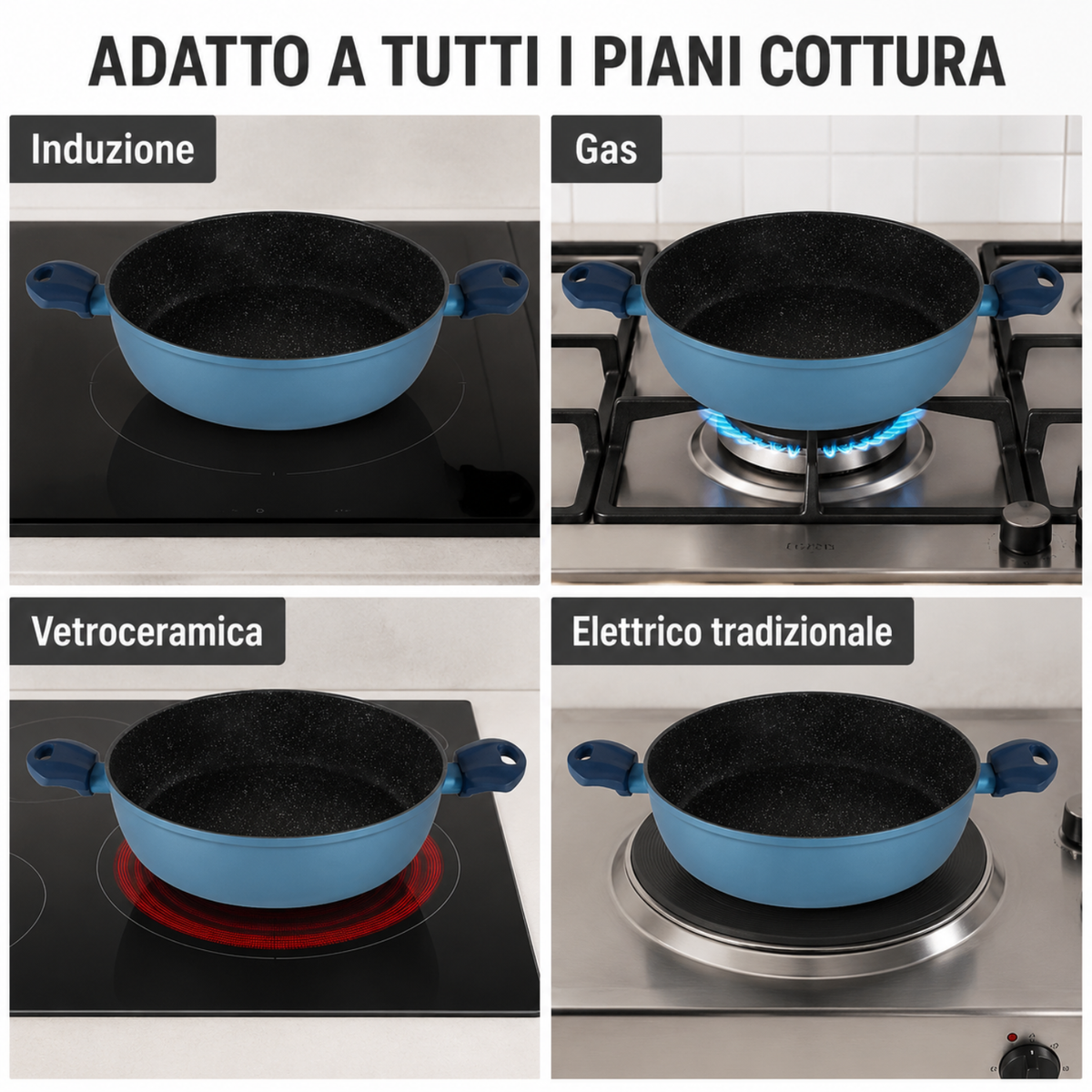 Tegame antiaderente 24 cm a 2 manici in alluminio forgiato effetto pietra - Gaia Deluxe GMD