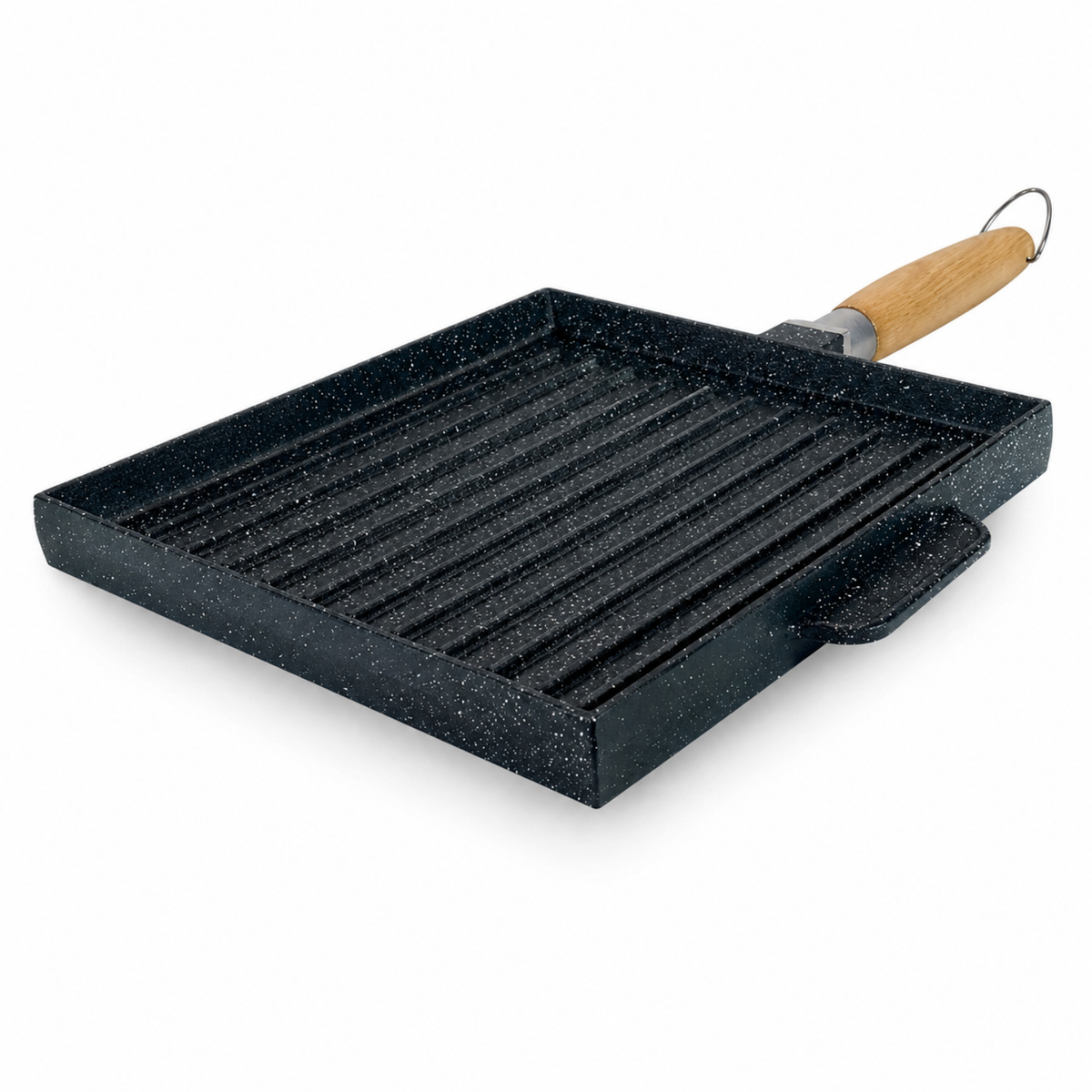 Bistecchiera grill a 2 facce 25x25 cm con manico removibile effetto legno - BBQ GMD