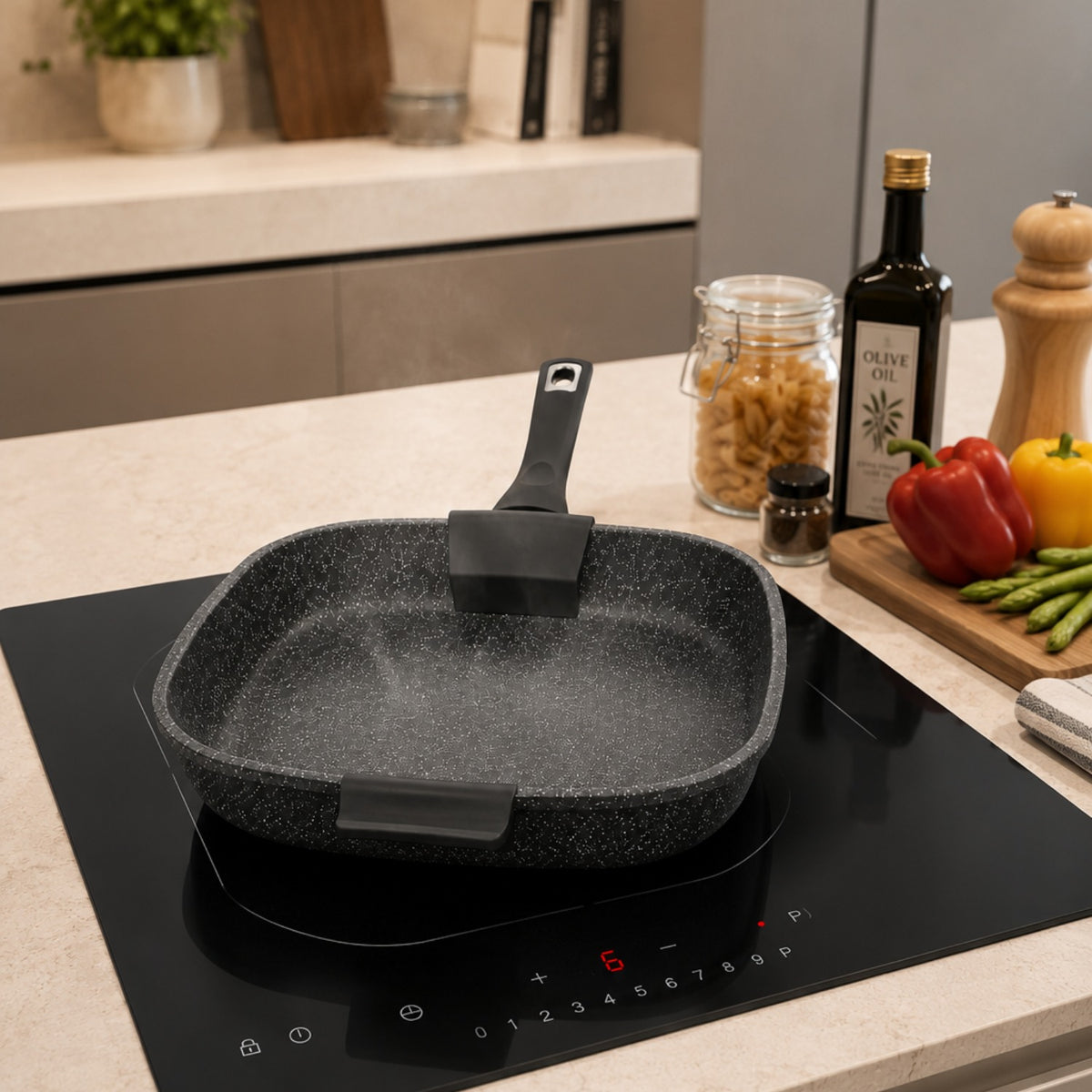 Bistecchiera grill antiaderente 28x28 cm in alluminio forgiato effetto pietra - Pietra Lavica GMD