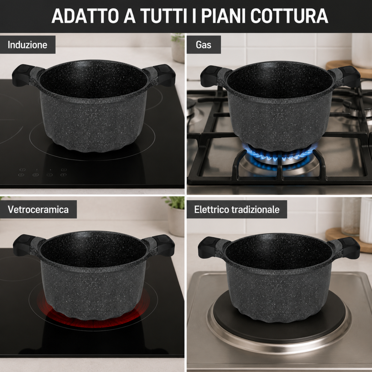 Pentola antiaderente 20 cm con coperchio in vetro - Pietra Lavica GMD