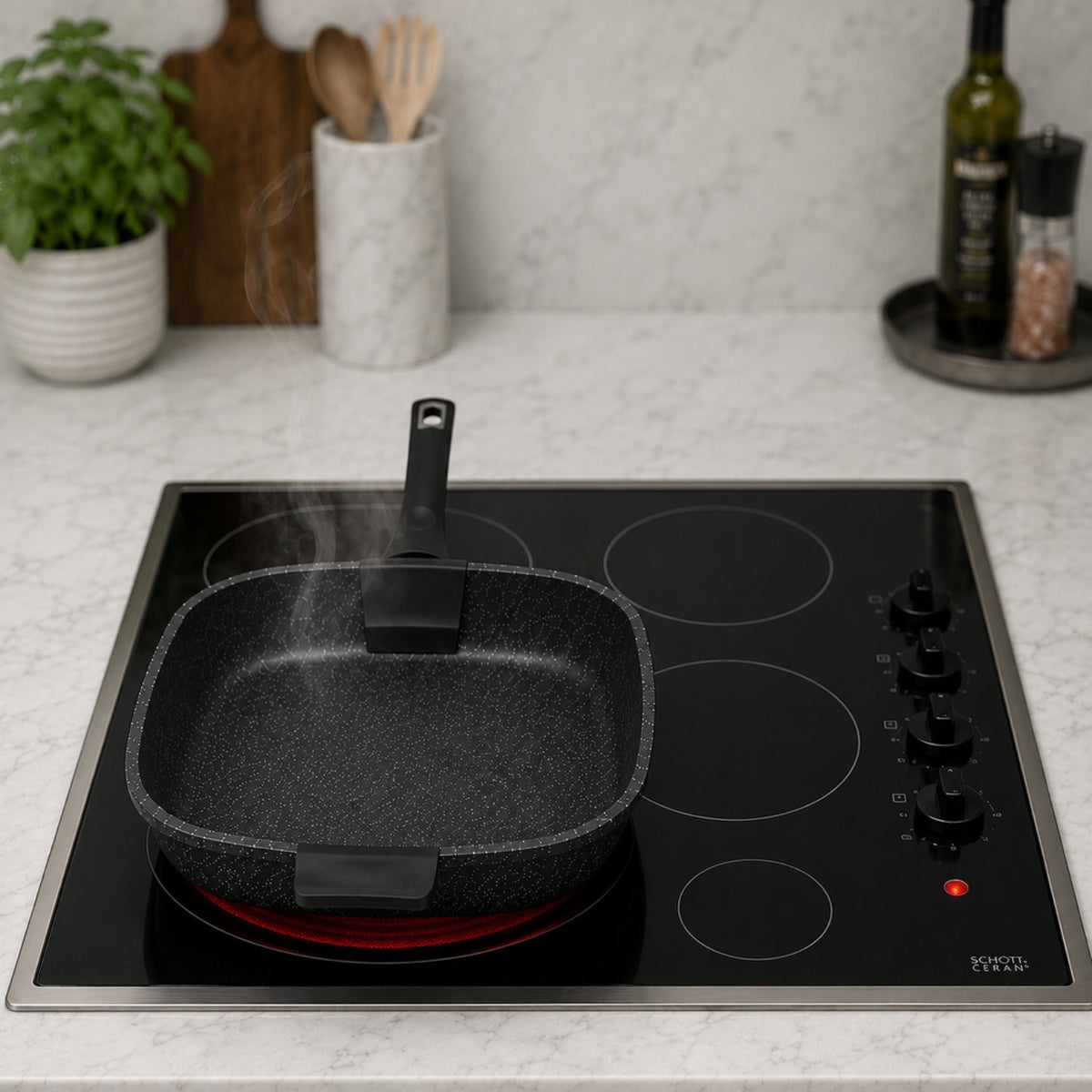 Bistecchiera grill antiaderente 28x28 cm in alluminio forgiato effetto pietra - Pietra Lavica GMD