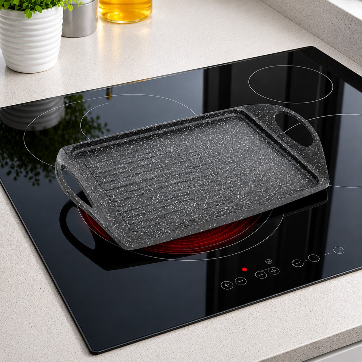 Vassoio grigliato antiaderente 44x27 cm in alluminio pressofuso effetto pietra - Pietra Lavica GMD
