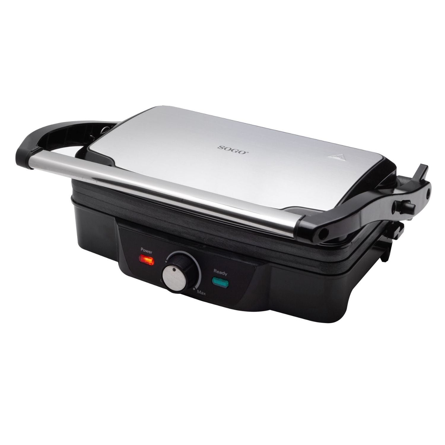 Griglia elettrica per panini 2000W con apertura 180° piastre in ceramica termostato e temporizzatore Sogo
