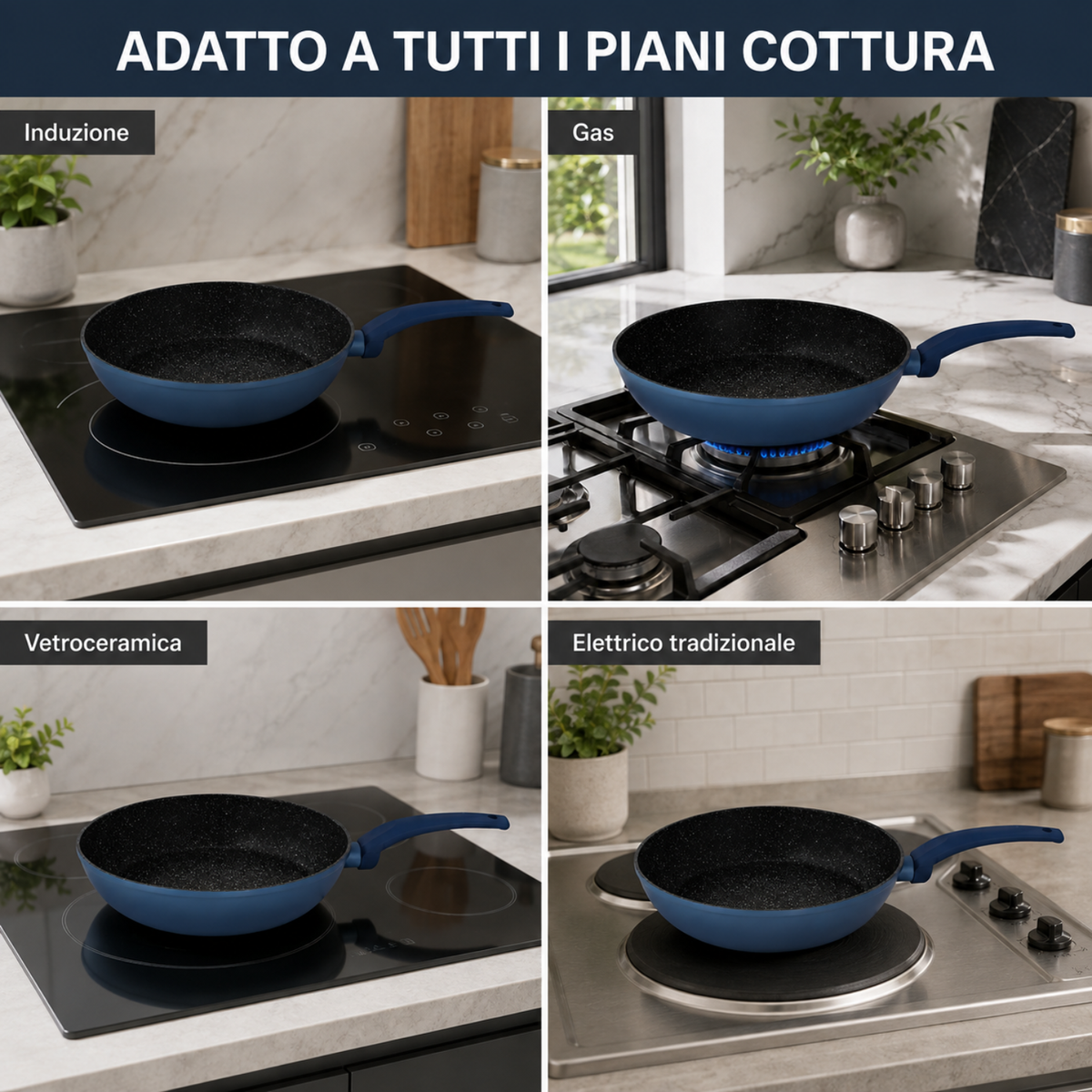 Padella antiaderente 24 cm in alluminio forgiato effetto pietra - Gaia Deluxe GMD
